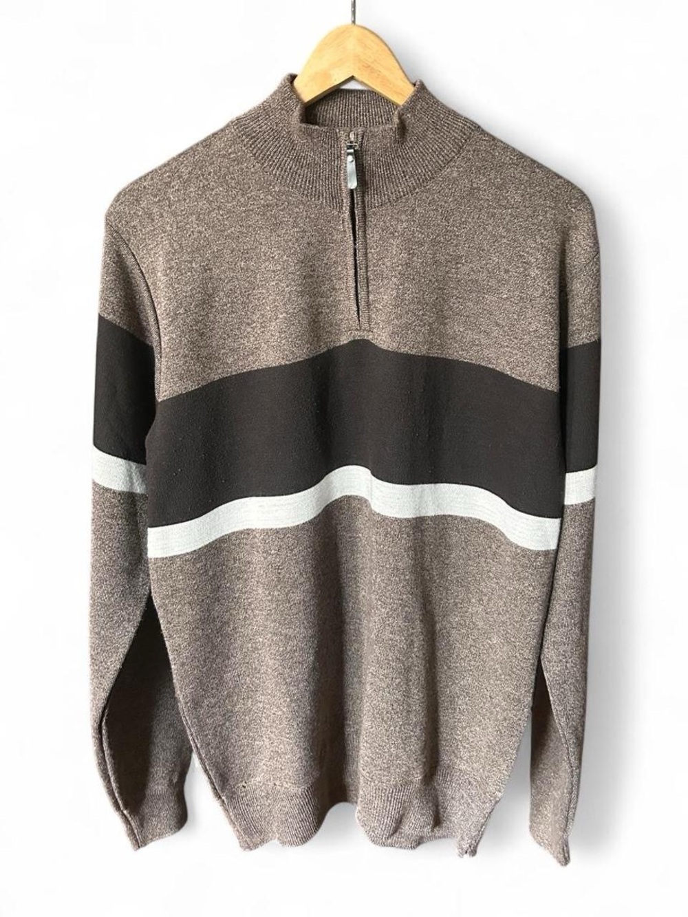 Quarter Zip Sweater Soft Taupe Marled Knit Studio by Omega 90s Grandpacore Men M